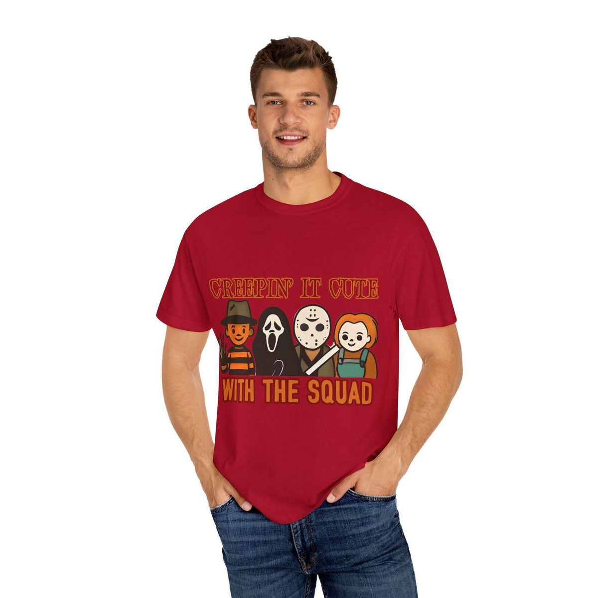 T-shirt with Halloween characters and “Creepin’ It Cute” lettering