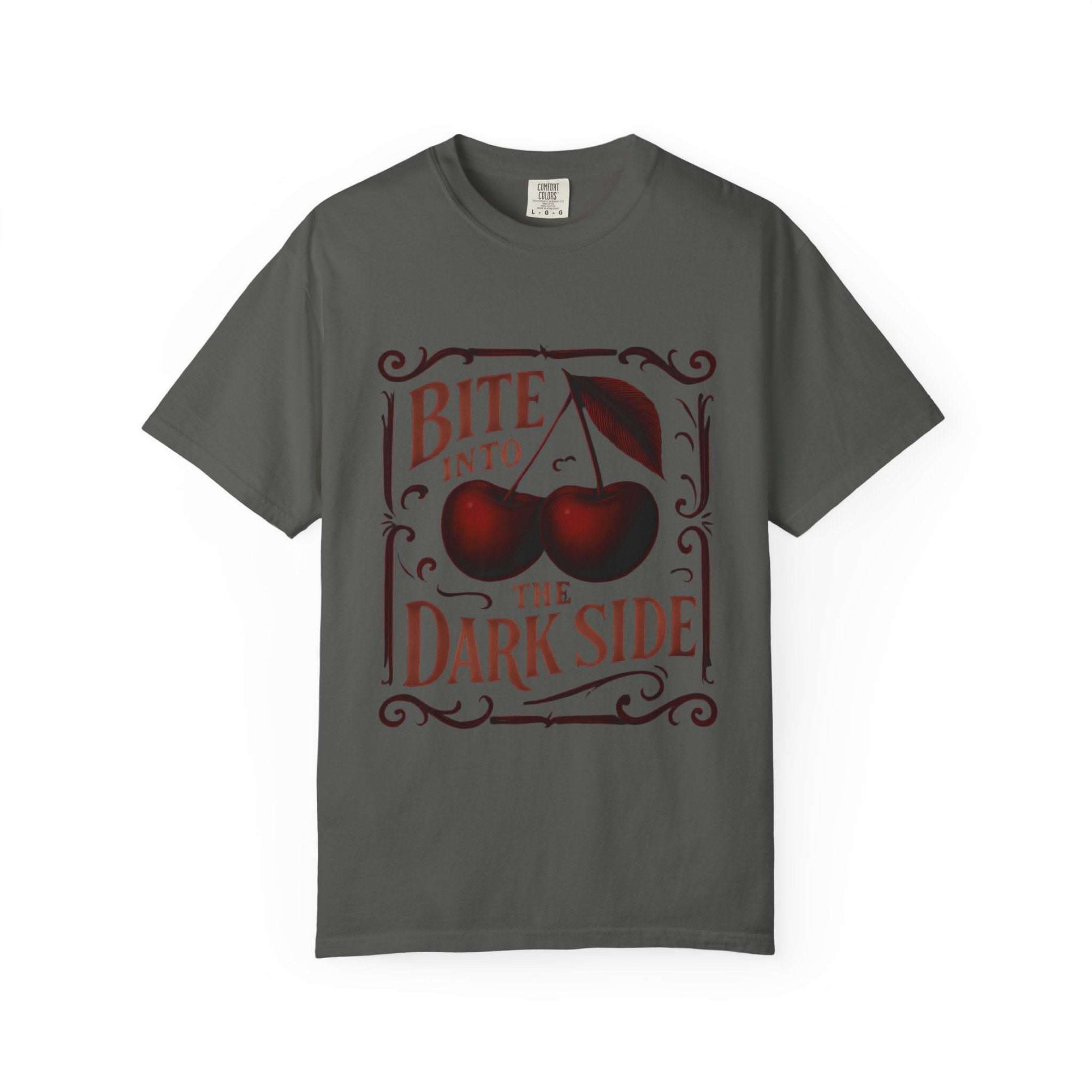 Garment-Dyed T-Shirt Bite Into the Dark Side Cherry for Gothic Style