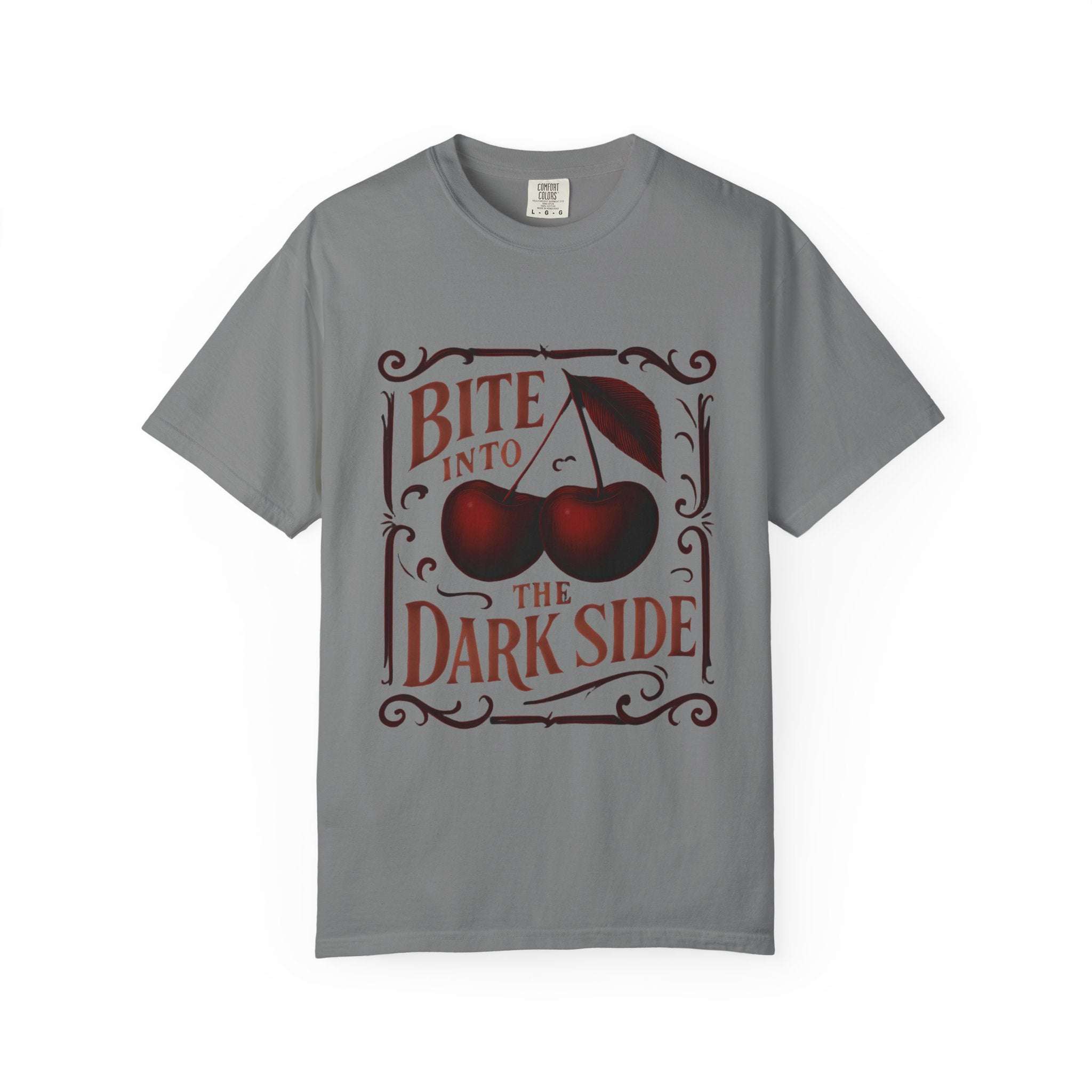 Garment-Dyed T-Shirt Bite Into the Dark Side Cherry for Gothic Style
