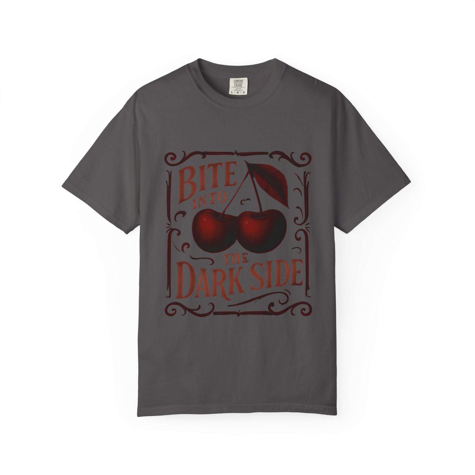 Garment-Dyed T-Shirt Bite Into the Dark Side Cherry for Gothic Style