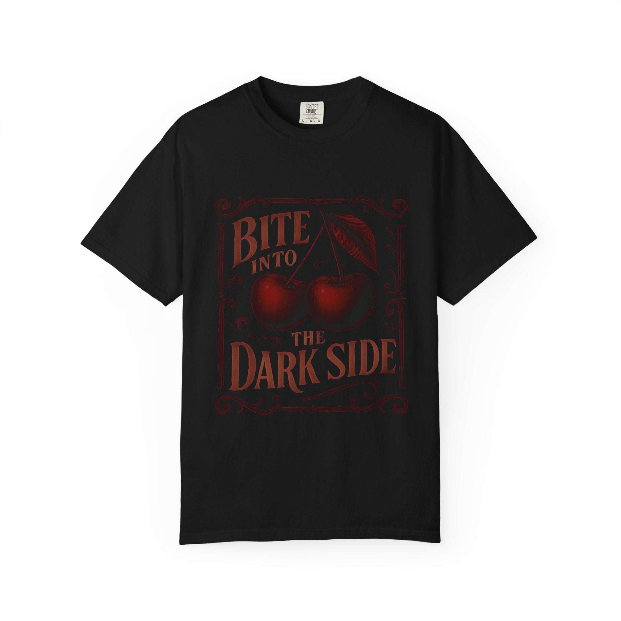 Garment-Dyed T-Shirt Bite Into the Dark Side Cherry for Gothic Style