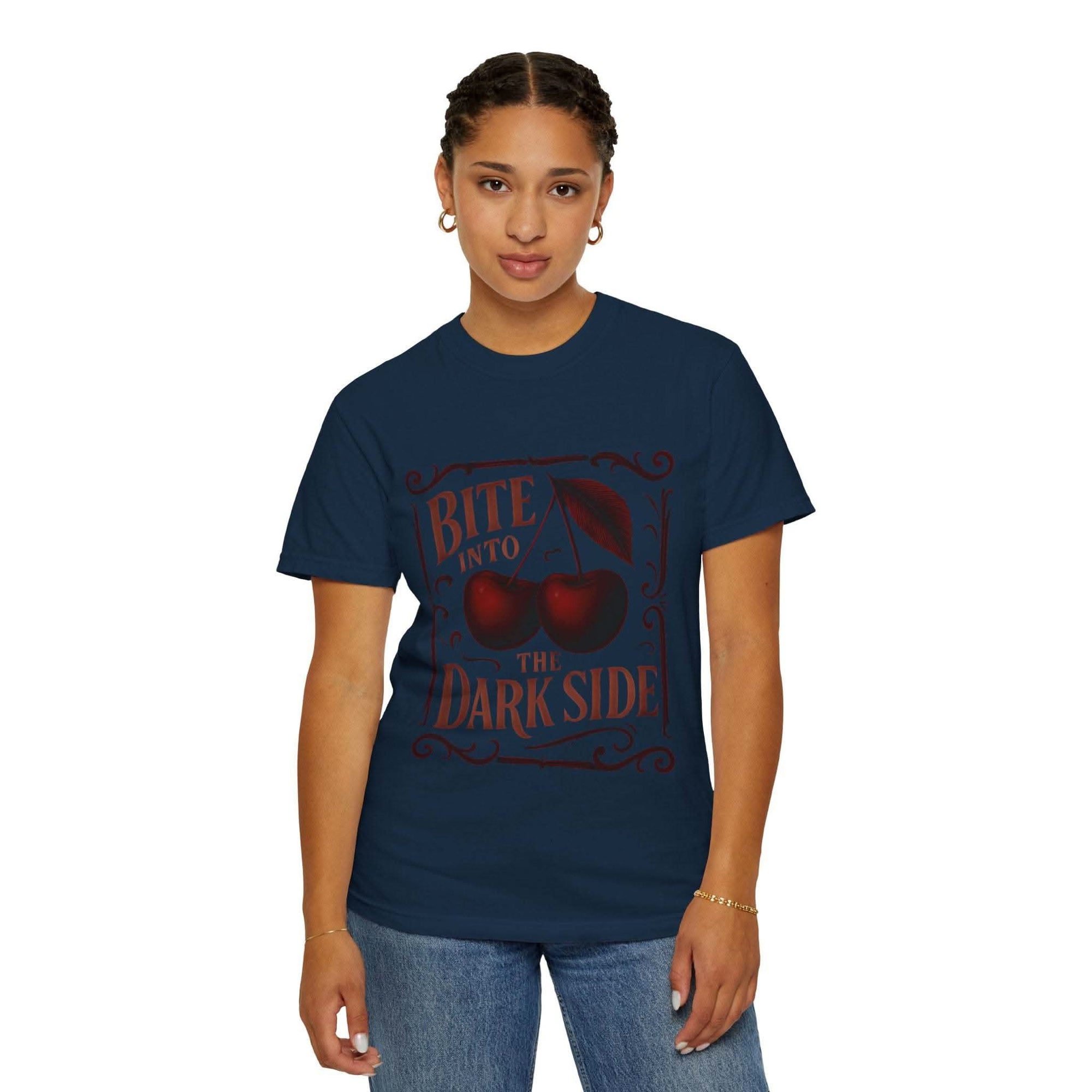 Garment-Dyed T-Shirt Bite Into the Dark Side Cherry for Gothic Style