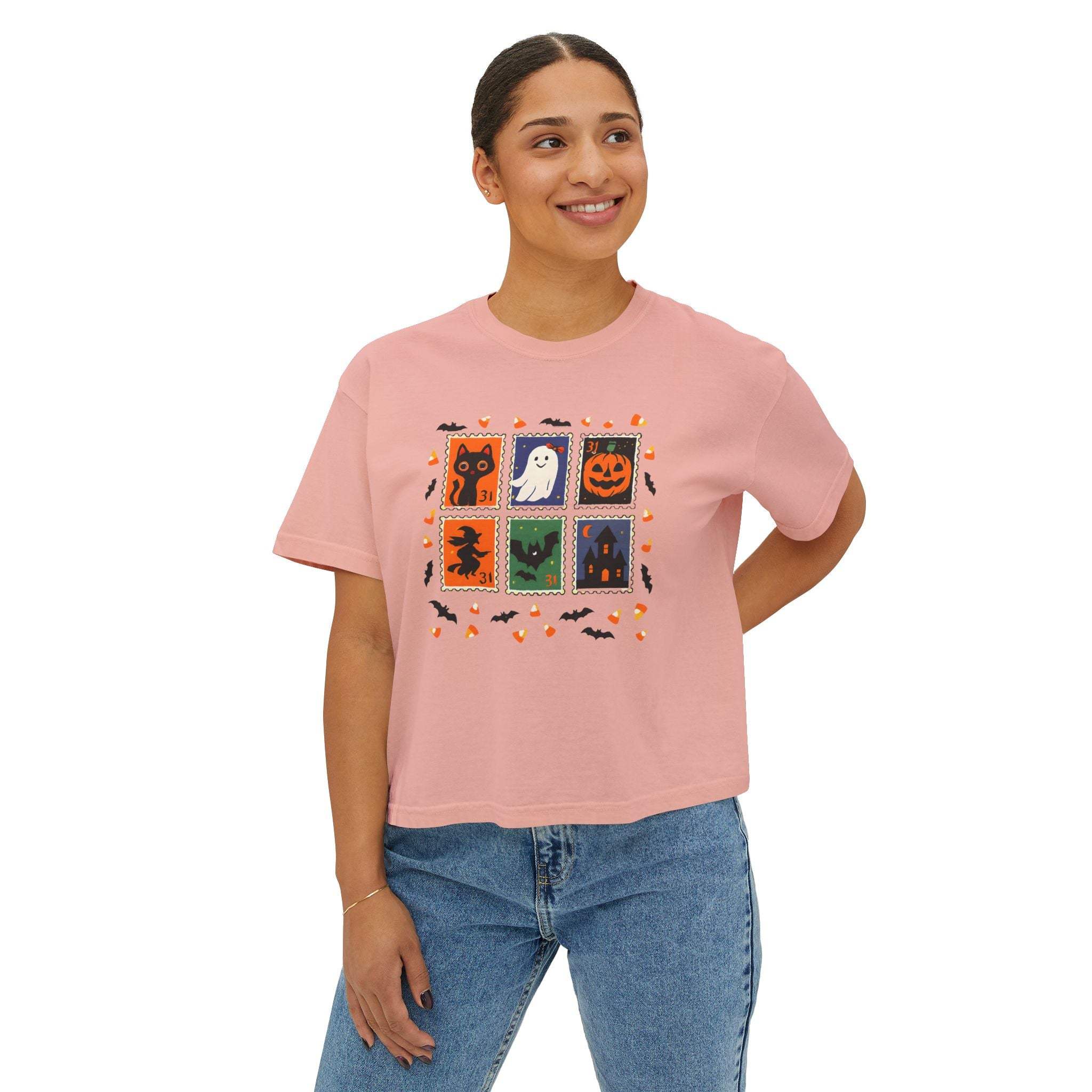 Retro Halloween Stamps Boxy Tee Shirt - TeninoVentures
