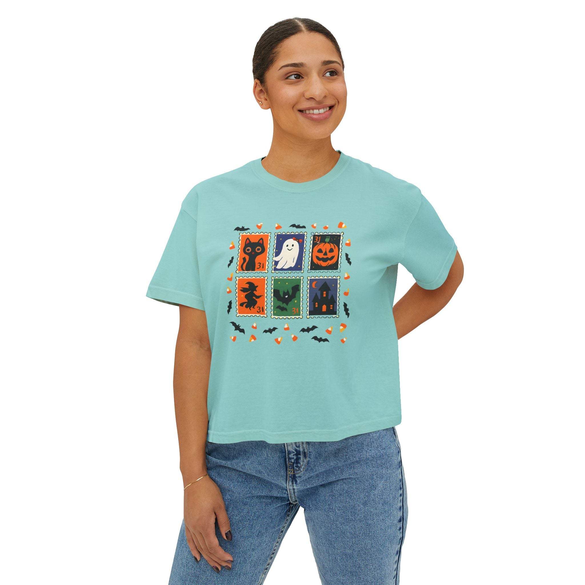 Retro Halloween Stamps Boxy Tee Shirt - TeninoVentures