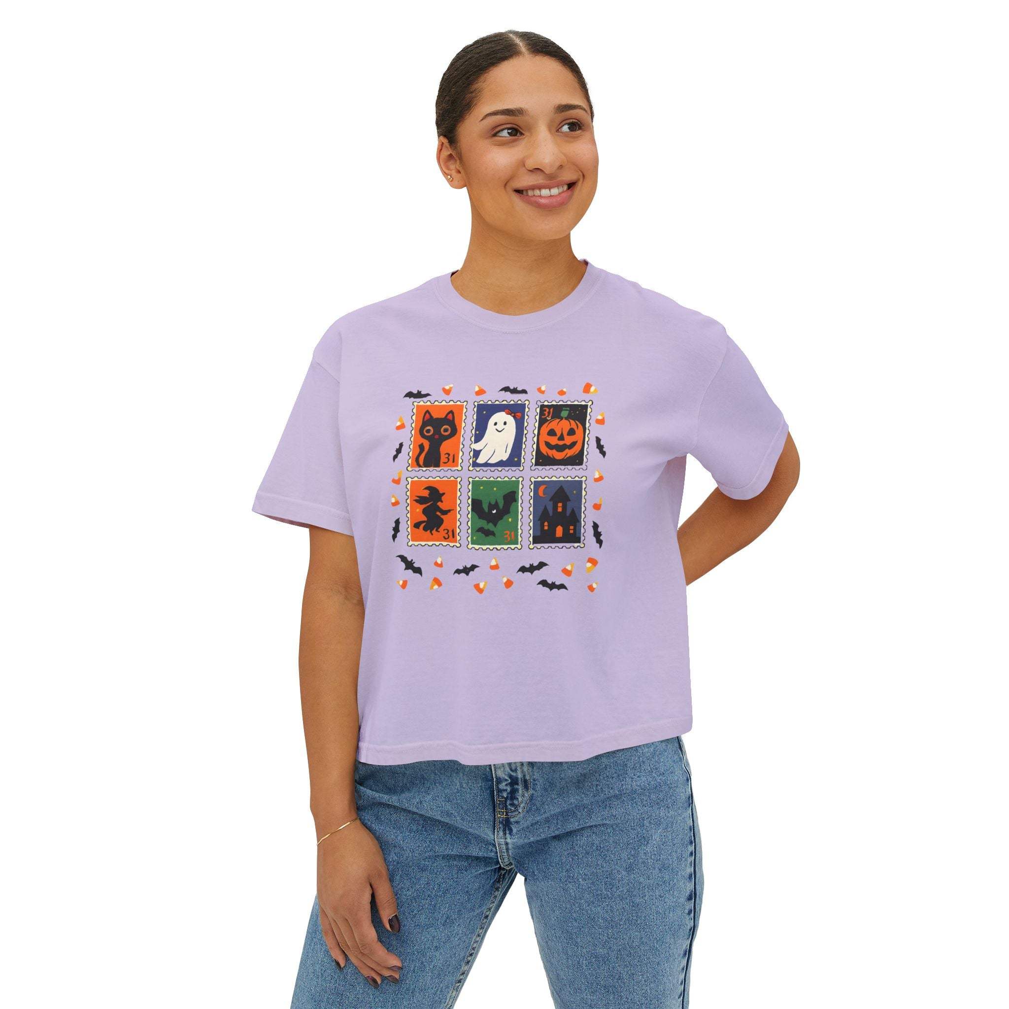 Retro Halloween Stamps Boxy Tee Shirt - TeninoVentures