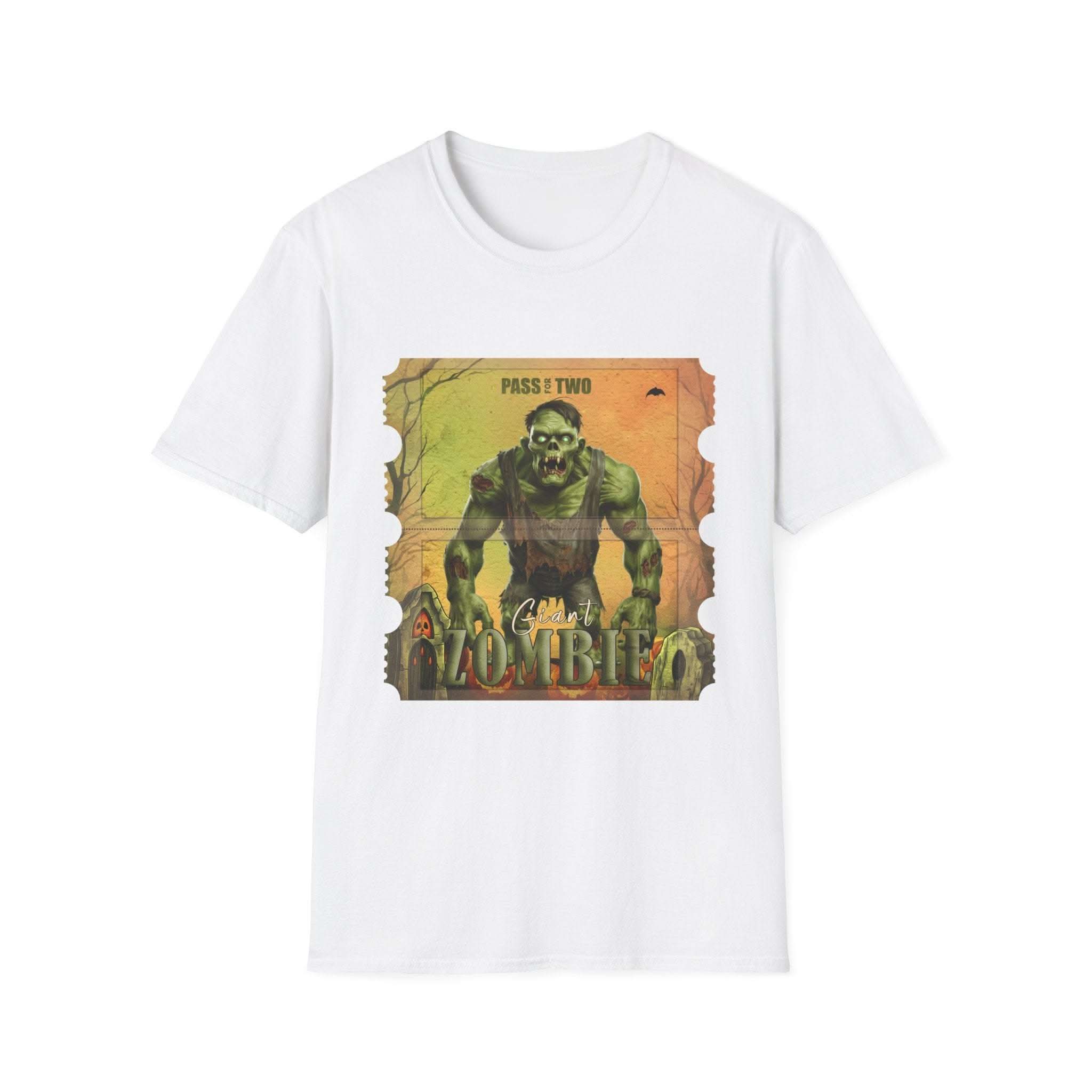 Vintage Giant Zombie Halloween movie ticket unisex t-shirt with retro horror design