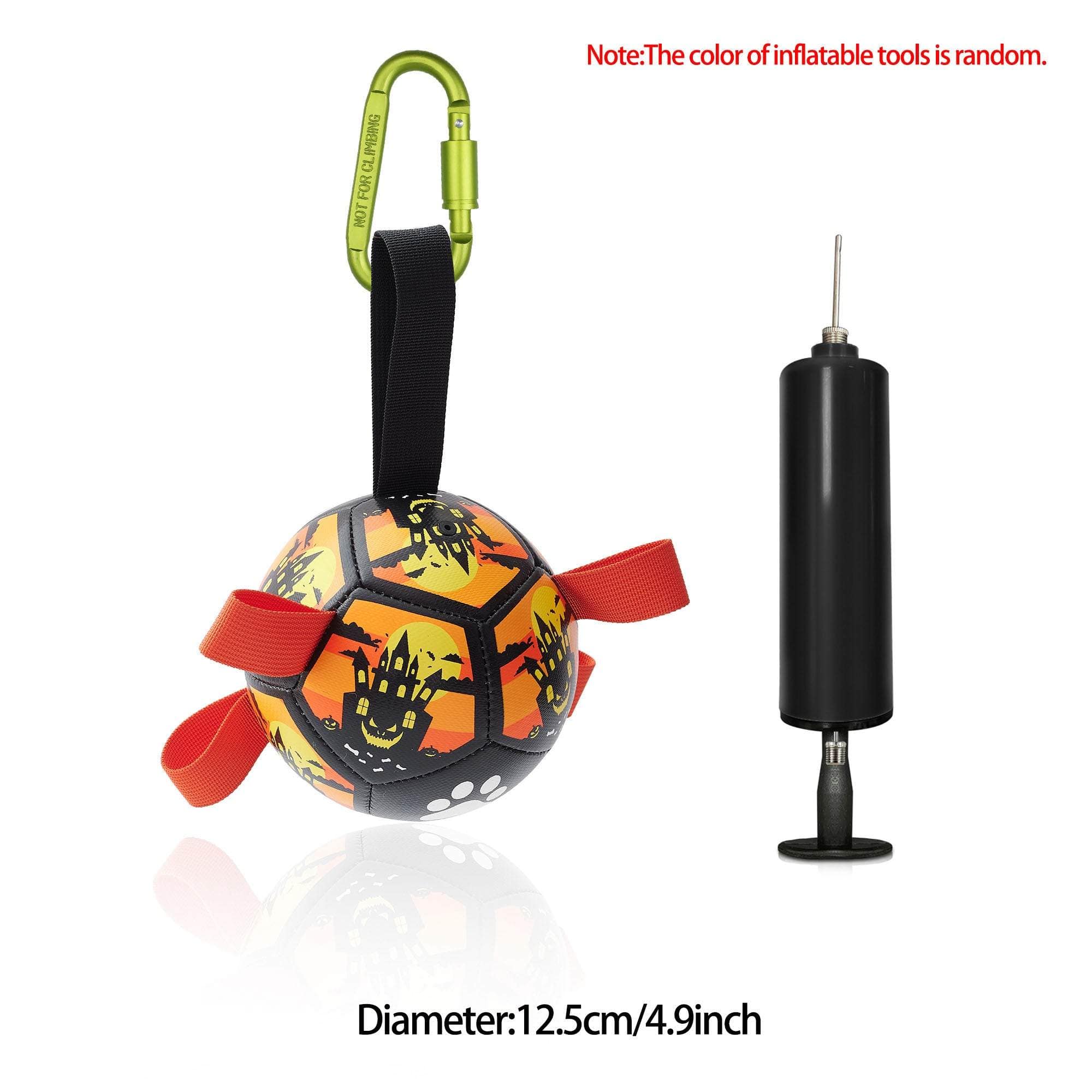 Interactive dog football toy with nylon tabs and pump, durable and safe for fetch and training.