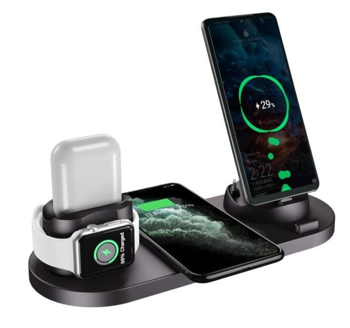 6 in 1 wireless charger dock station charging phone, smartwatch, and earbuds simultaneously