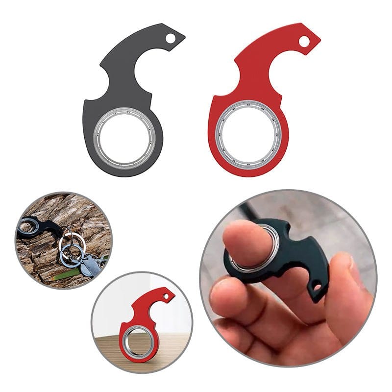 Creative fidget spinner toy keychain in black and red with built-in bottle opener for stress relief and anxiety reduction