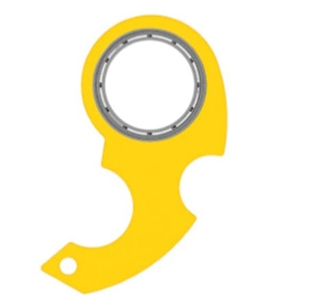 Yellow fidget spinner toy keychain with finger spinner and bottle opener design