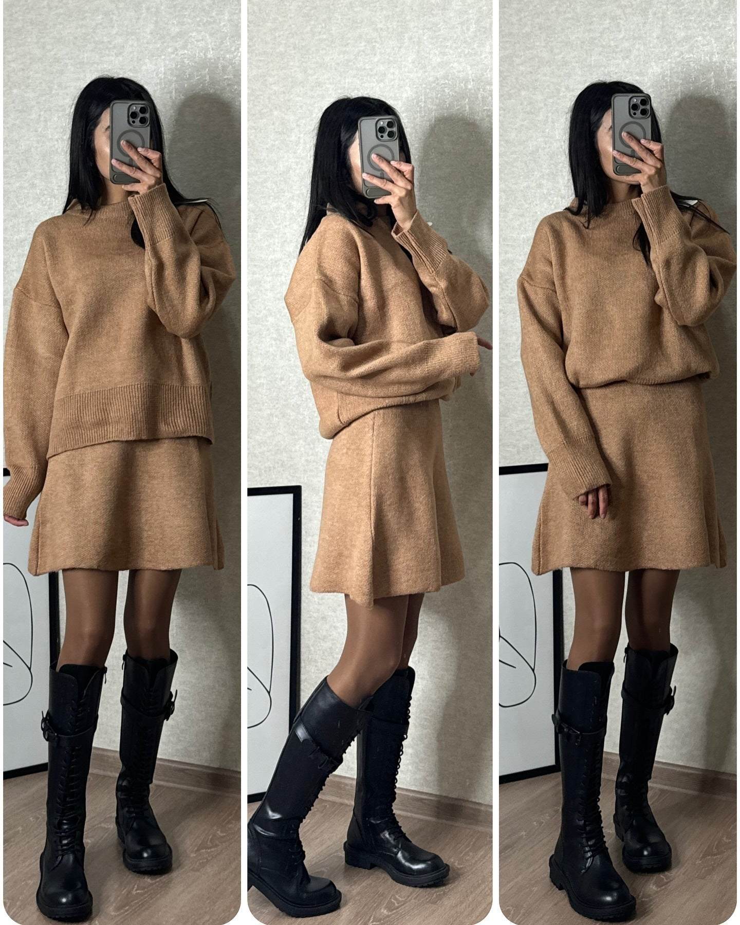 Sweater Skirt Sets for Women - Elegant 2 Pieces Knit Outfit