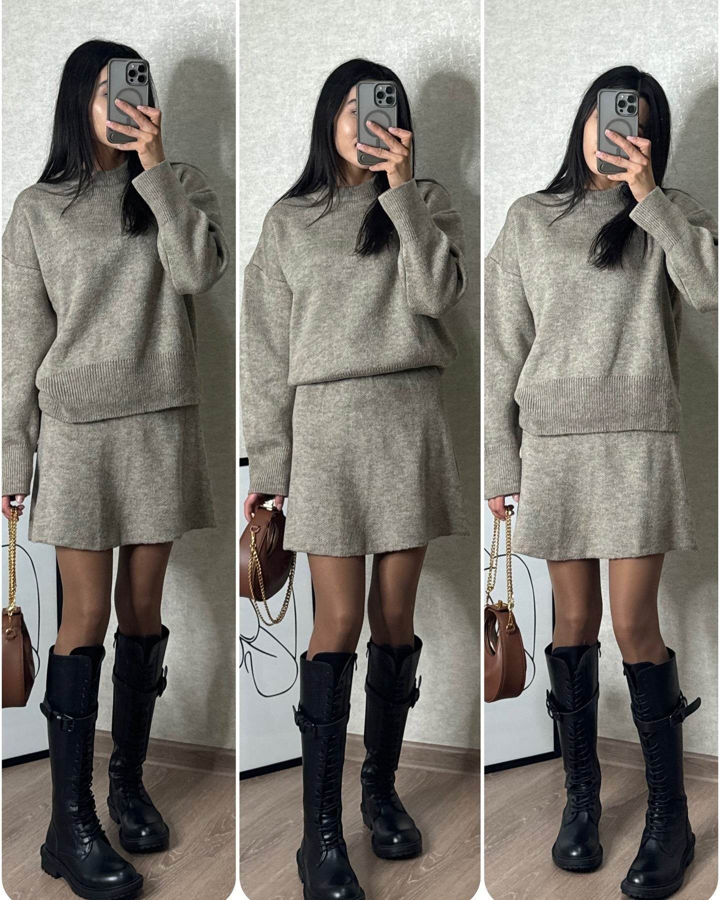 Sweater Skirt Sets for Women - Elegant 2 Pieces Knit Outfit