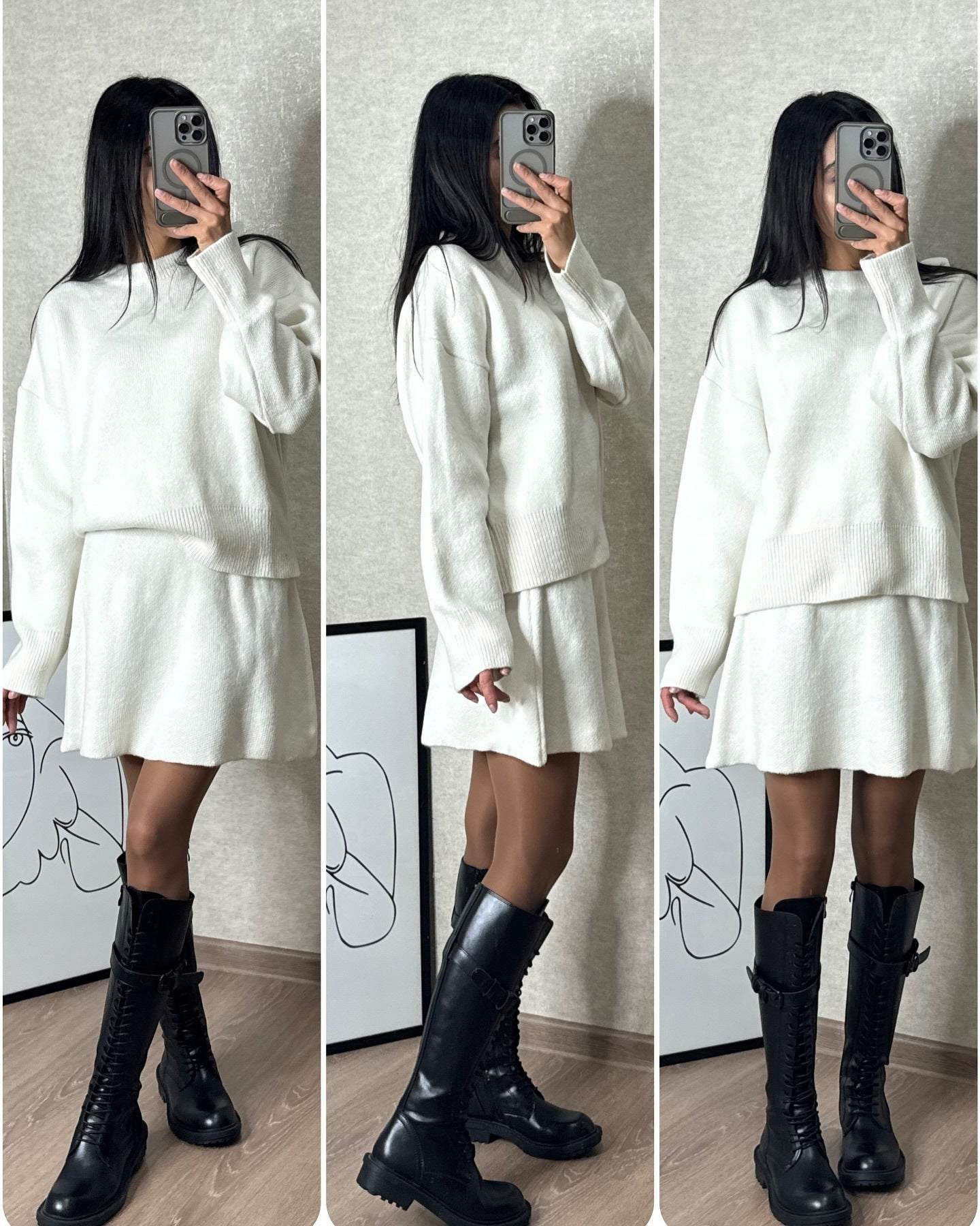 Sweater Skirt Sets for Women - Elegant 2 Pieces Knit Outfit