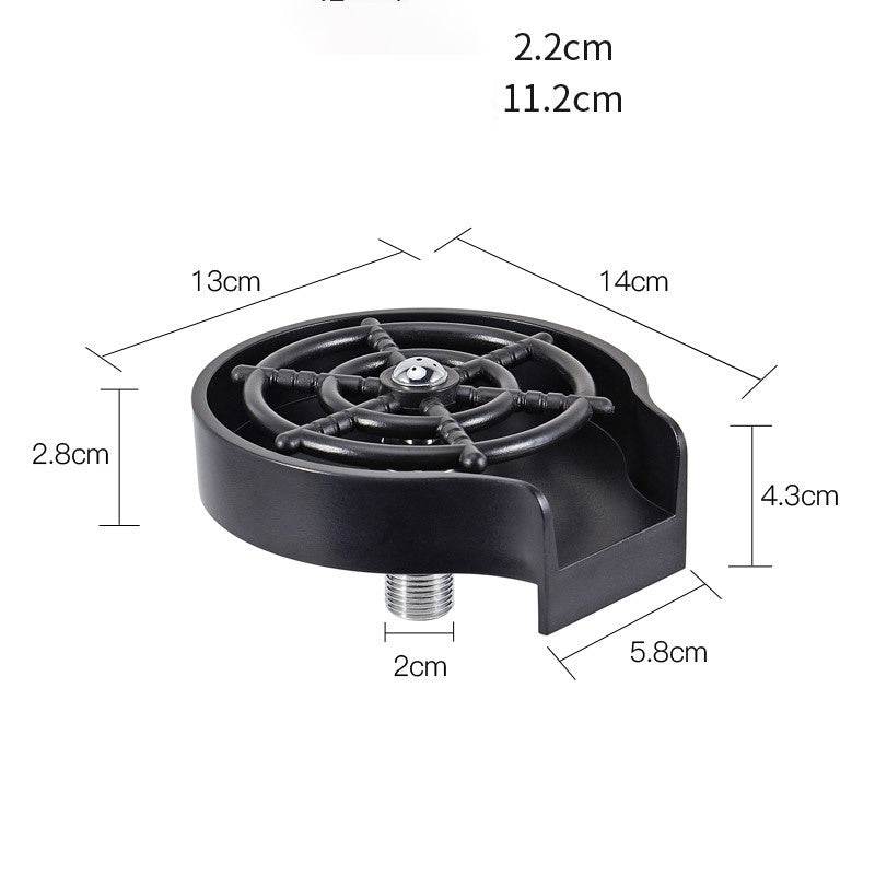 Black bar counter cup washer with high-pressure spray nozzle and compact round design for efficient cup cleaning