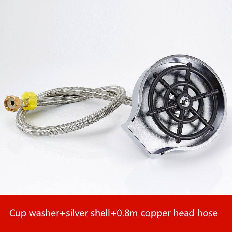 Bar counter cup washer with silver shell and 0.8m copper head hose for high-pressure automatic cup cleaning