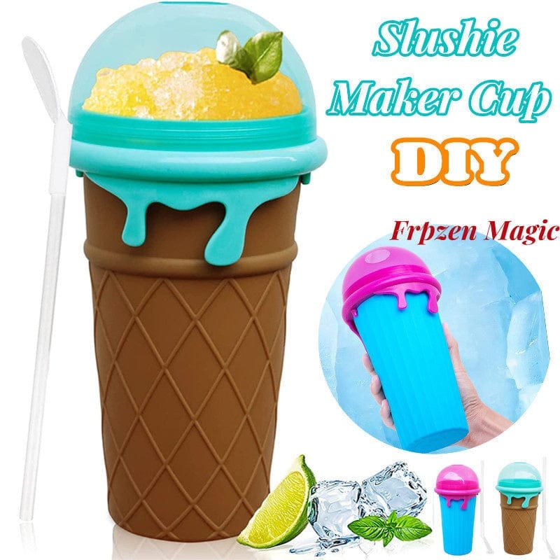 500ml large capacity slushy maker cup in ice cream cone design with blue lid and straw for homemade frozen smoothies and juice