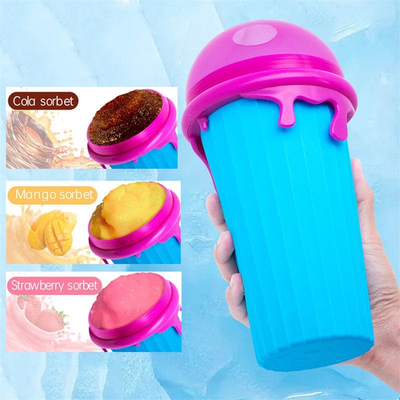 500ml large capacity blue silicone slushy cup with pink lid for homemade frozen smoothies and sorbets