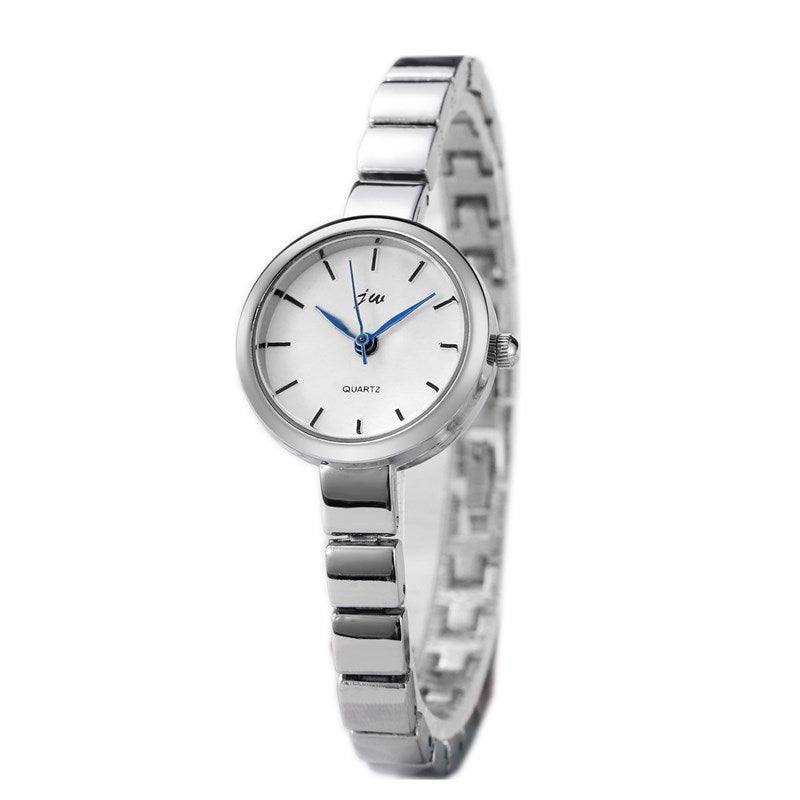 Niche steel watch women's silver strap with white round dial and quartz movement