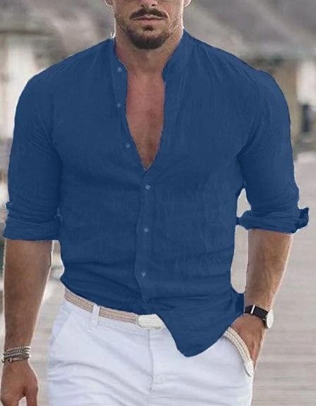 Mens Long Sleeve Shirt Casual Solid Color Tops for Spring & Summer.