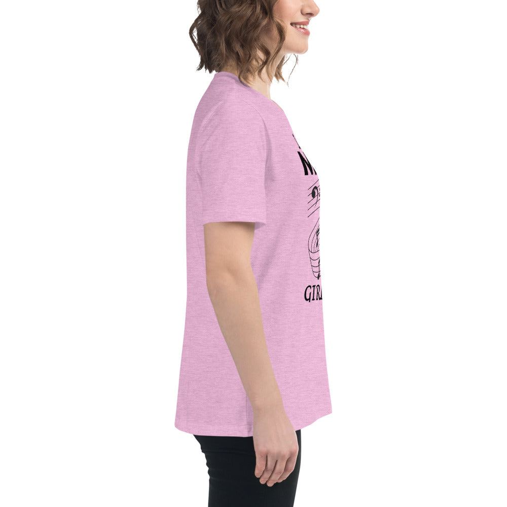 Side view of a person wearing a pink Music Girl T-Shirt with musical notes graphic design