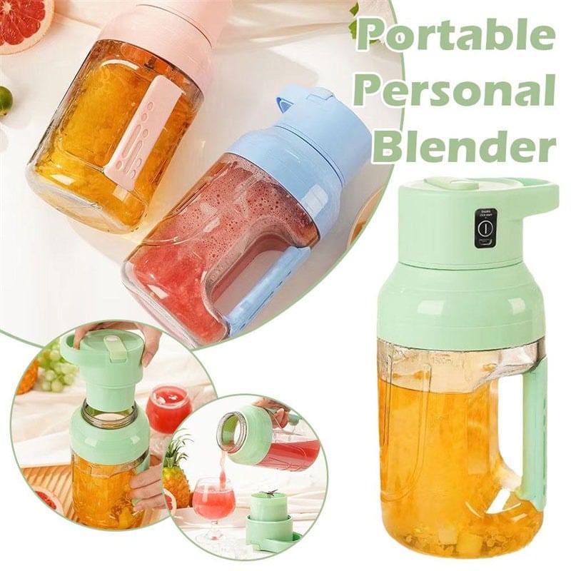 Portable Summer Electric Juicer with 1500ml capacity, USB rechargeable, double handles, and 3D eight-blade cutting in pastel colors