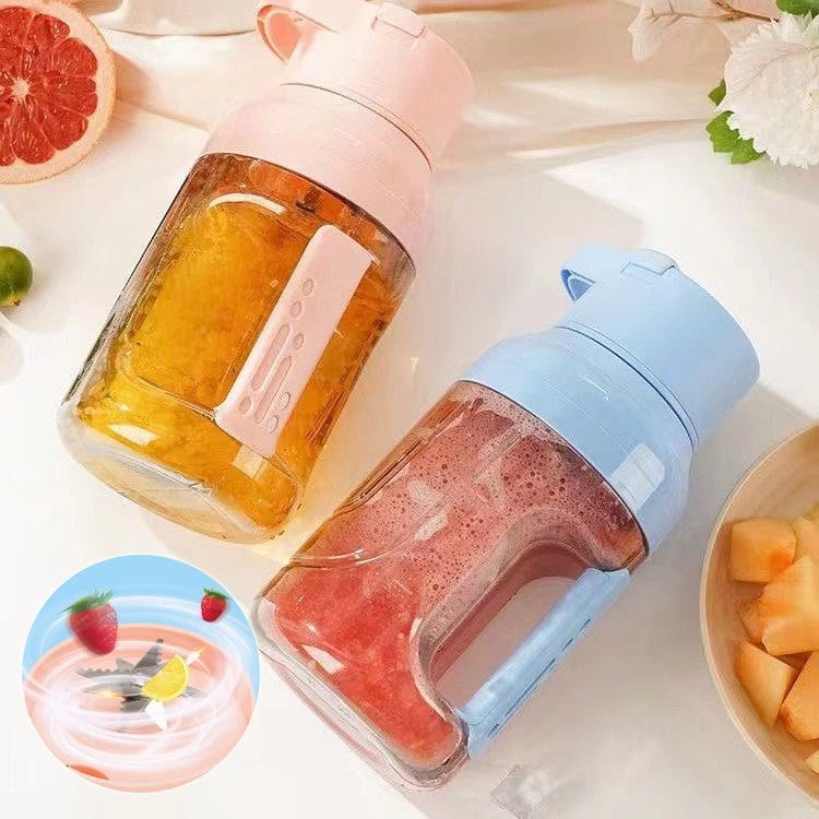 Portable summer electric juicer with double handles and 1500ml capacity in pink and blue colors