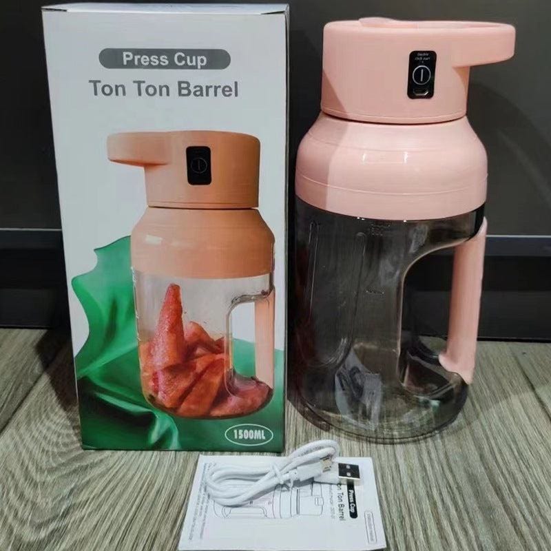Portable pink summer electric juicer with 1500ml capacity, USB rechargeable and double handle design