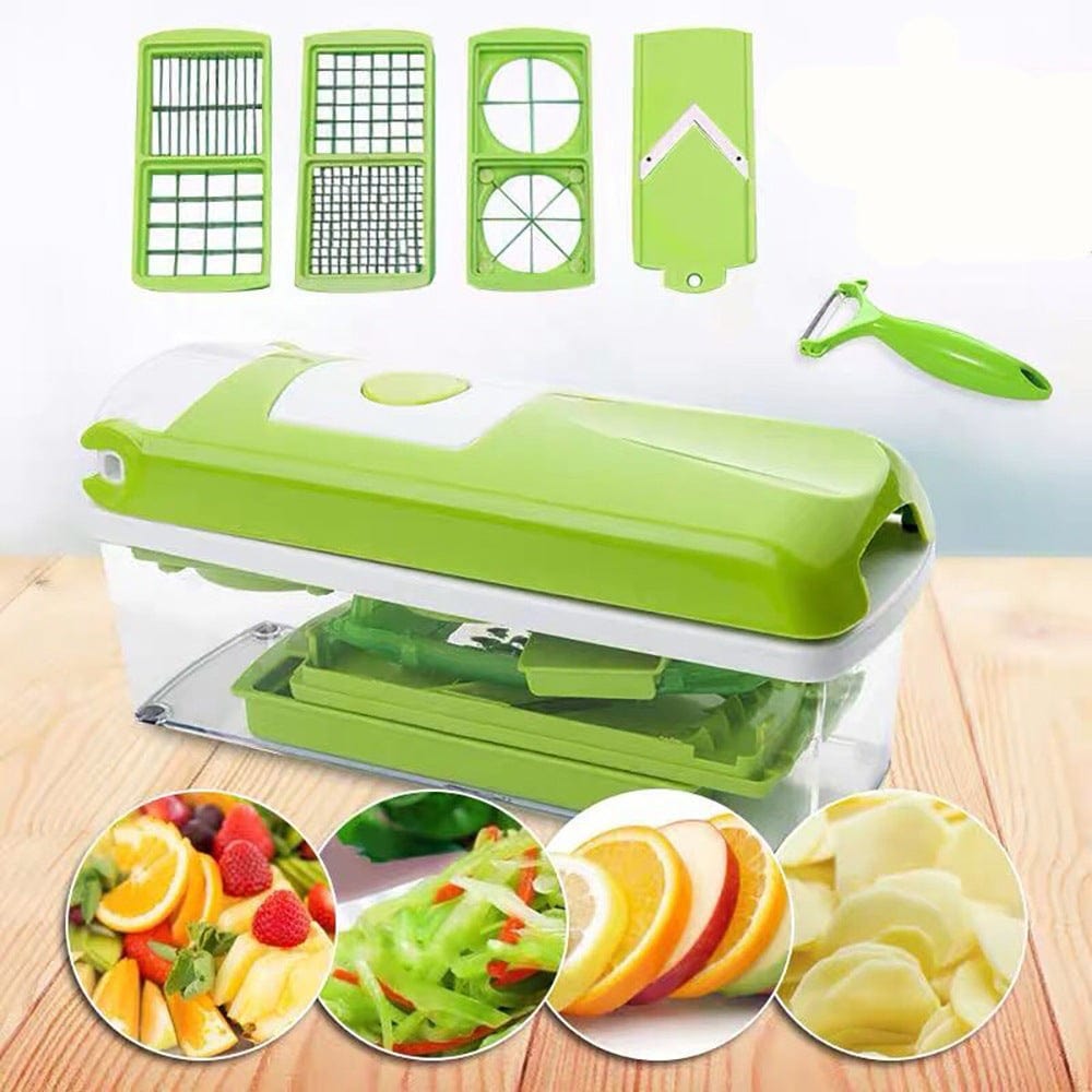 12pcs green food grate food chopper set with interchangeable blades and peeler for slicing and dicing vegetables and fruits