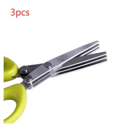 Multifunctional multi-layer stainless steel green onion scissors with yellow handles for efficient herb and spice cutting