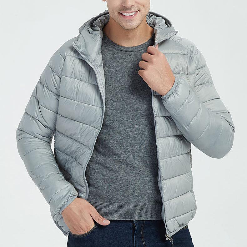 Mens Lightweight Hooded Coat Winter Warm Zipper Jacket