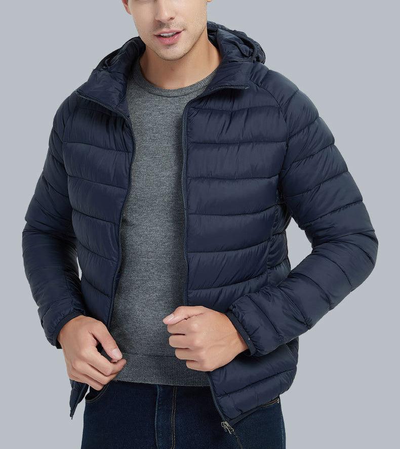 Mens Lightweight Hooded Coat Winter Warm Zipper Jacket