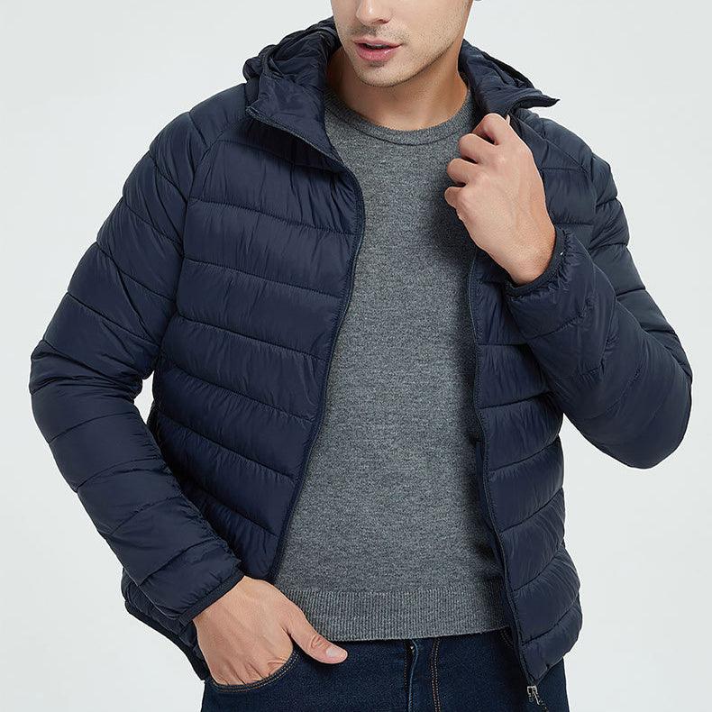 Mens Lightweight Hooded Coat Winter Warm Zipper Jacket