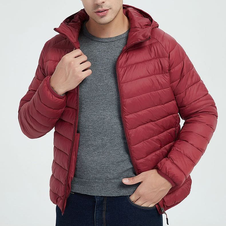 Mens Lightweight Hooded Coat Winter Warm Zipper Jacket