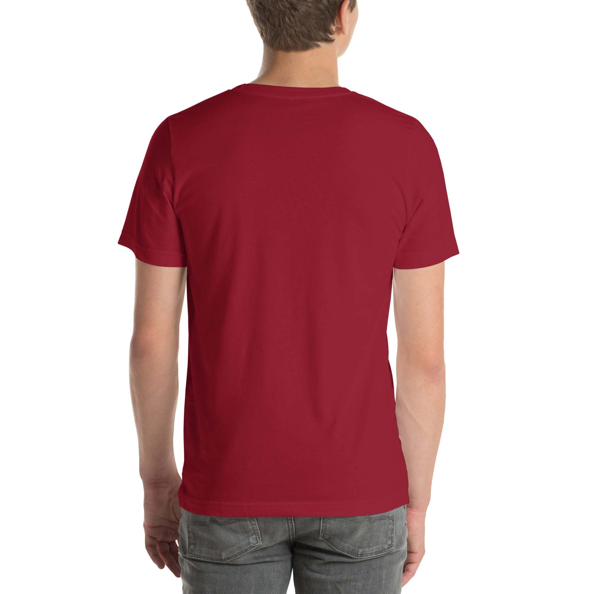 Back view of red Progress Not Procrastinate T-Shirt in unisex fit made from soft cotton fabric