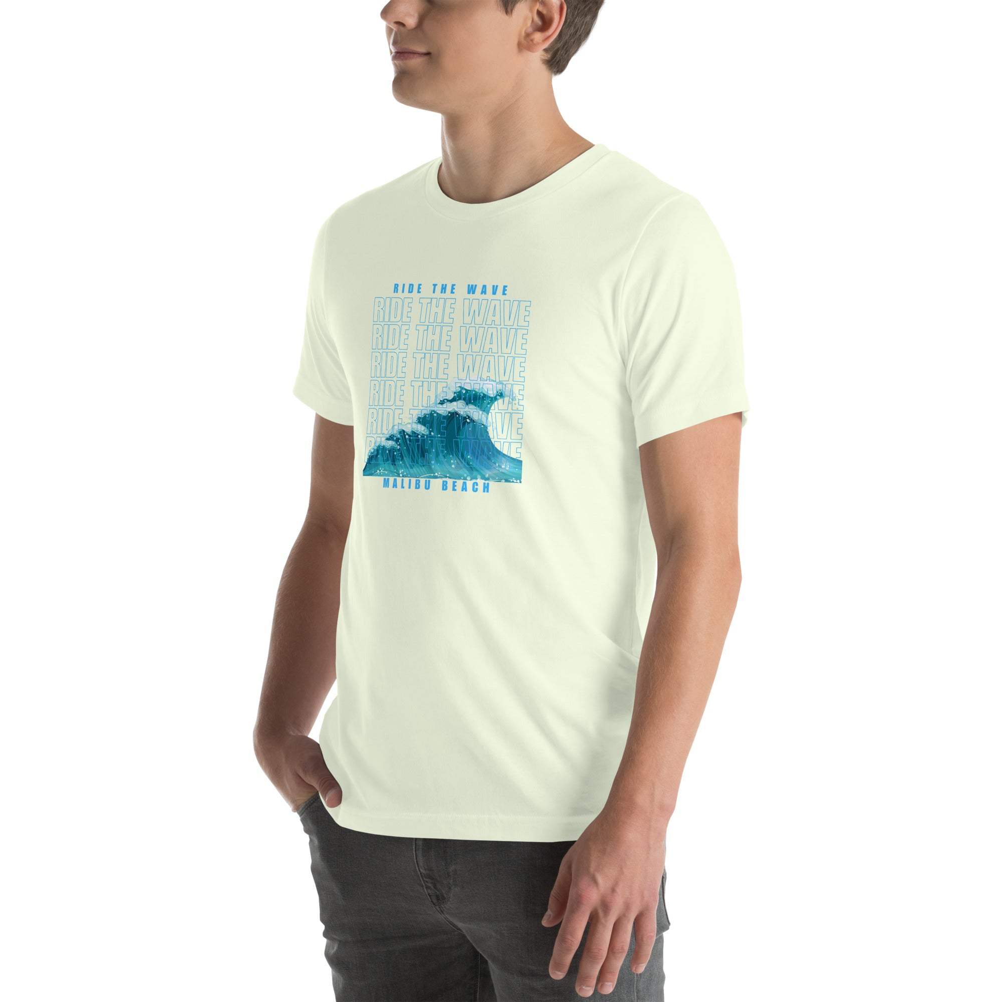 Unisex Ride the Wave T-Shirt with retro wave design, soft cotton, and beach-inspired style