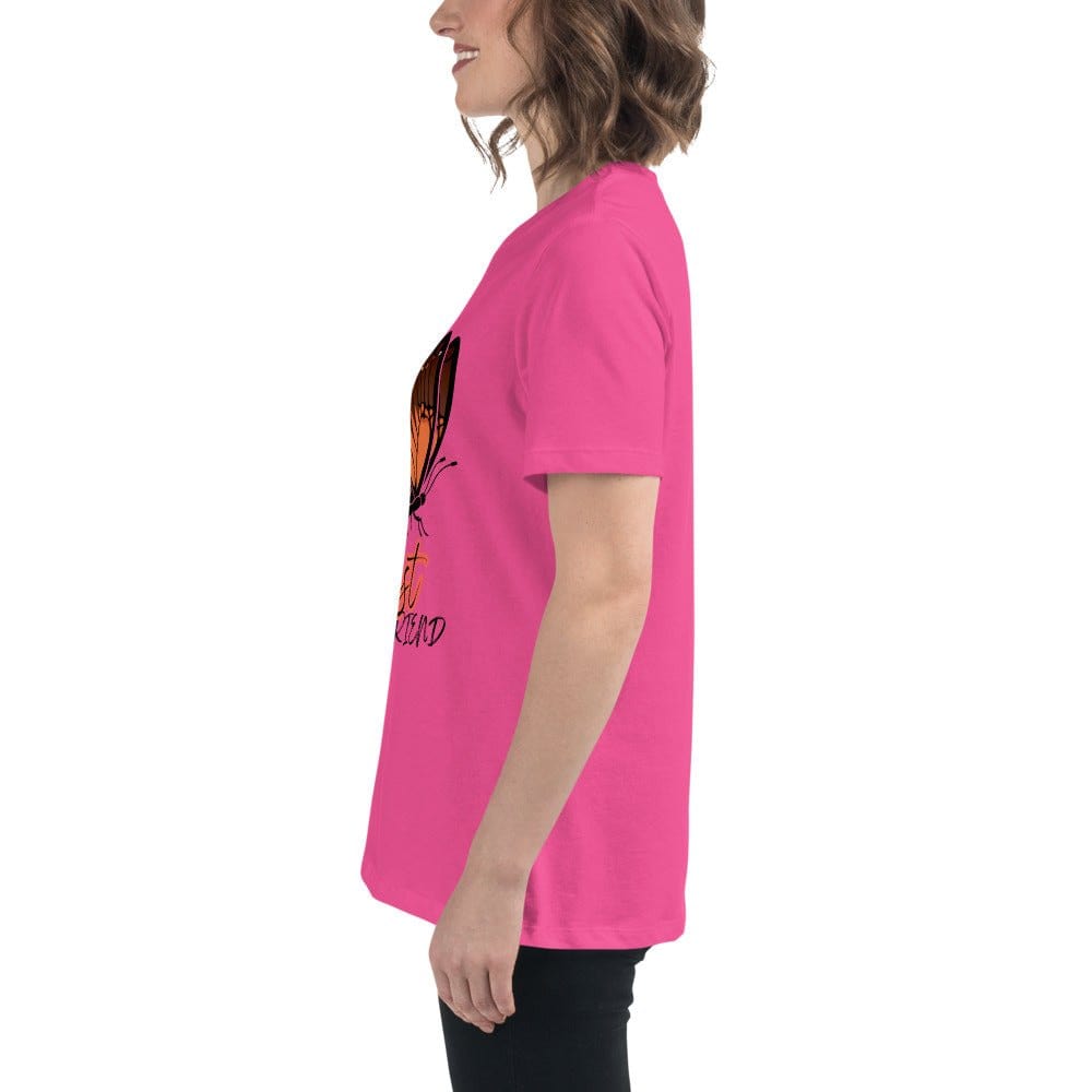 Pink unisex Best Friend Butterfly T-Shirt with butterfly graphic and text, soft breathable fabric, casual fit.