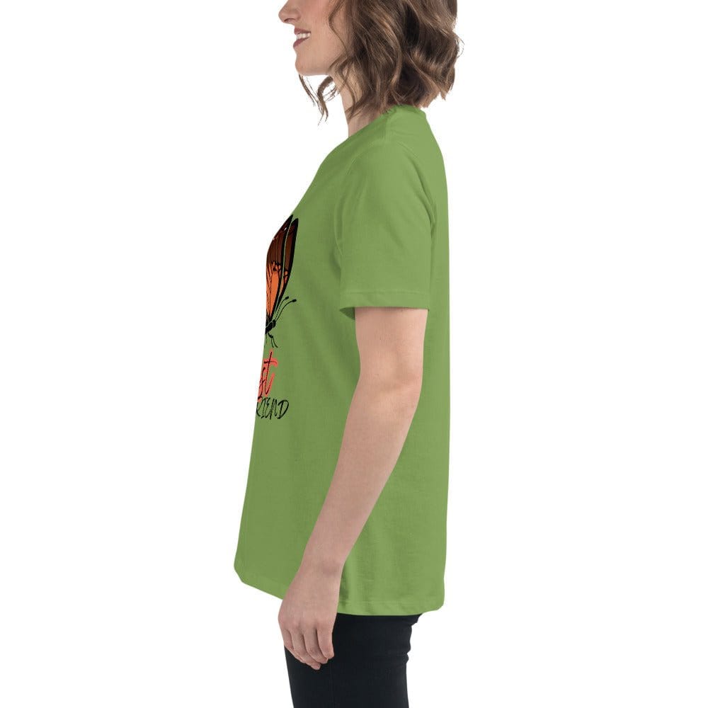 Green Best Friend Butterfly T-Shirt with butterfly graphic and text, worn by a side-profile model.