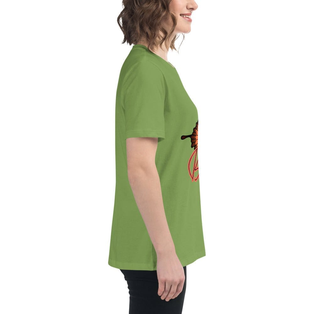 Side view of a person wearing a green Best Friend Butterfly T-Shirt with a butterfly graphic and text, styled in a comfortable unisex fit