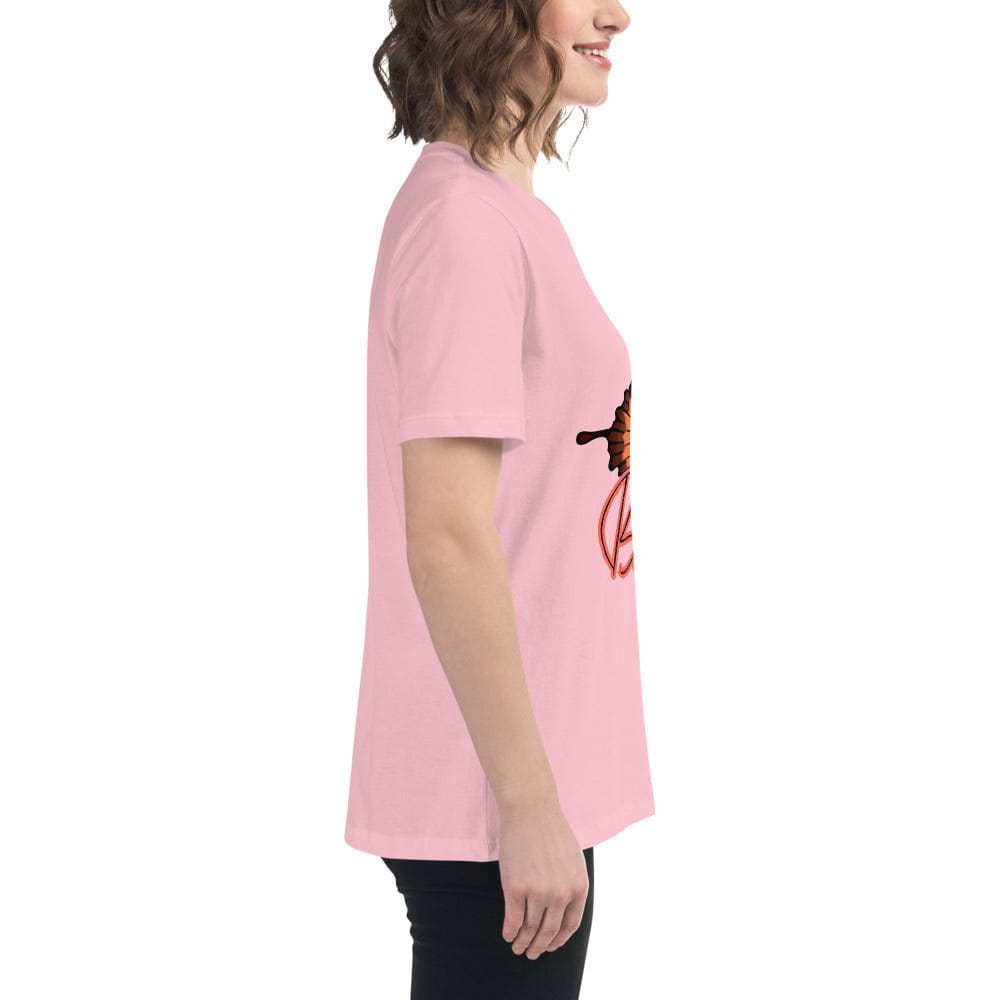 Unisex pink Best Friend Butterfly T-Shirt with butterfly graphic and text, soft breathable fabric, side view on female model