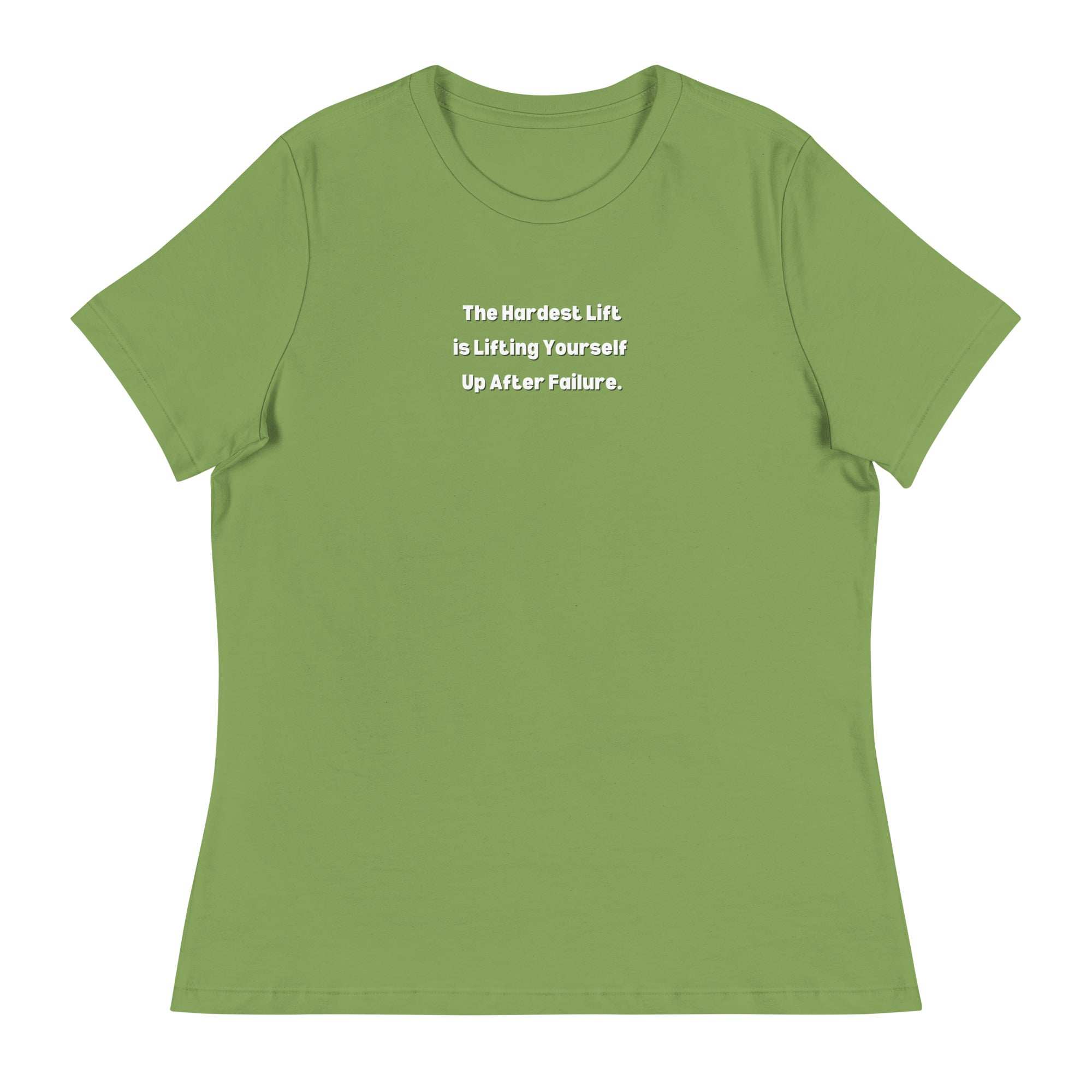 Green inspirational t-shirt for women with motivational quote "The hardest lift is lifting yourself up after failure"
