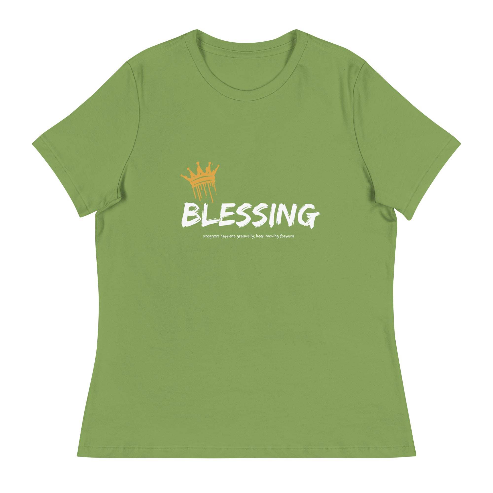 Green Blessings T-Shirt with gold crown graphic and white text, unisex faith-inspired cotton tee