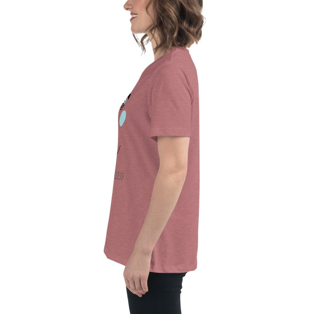 Woman wearing a pink minimalist speechless face line art graphic t-shirt in side profile