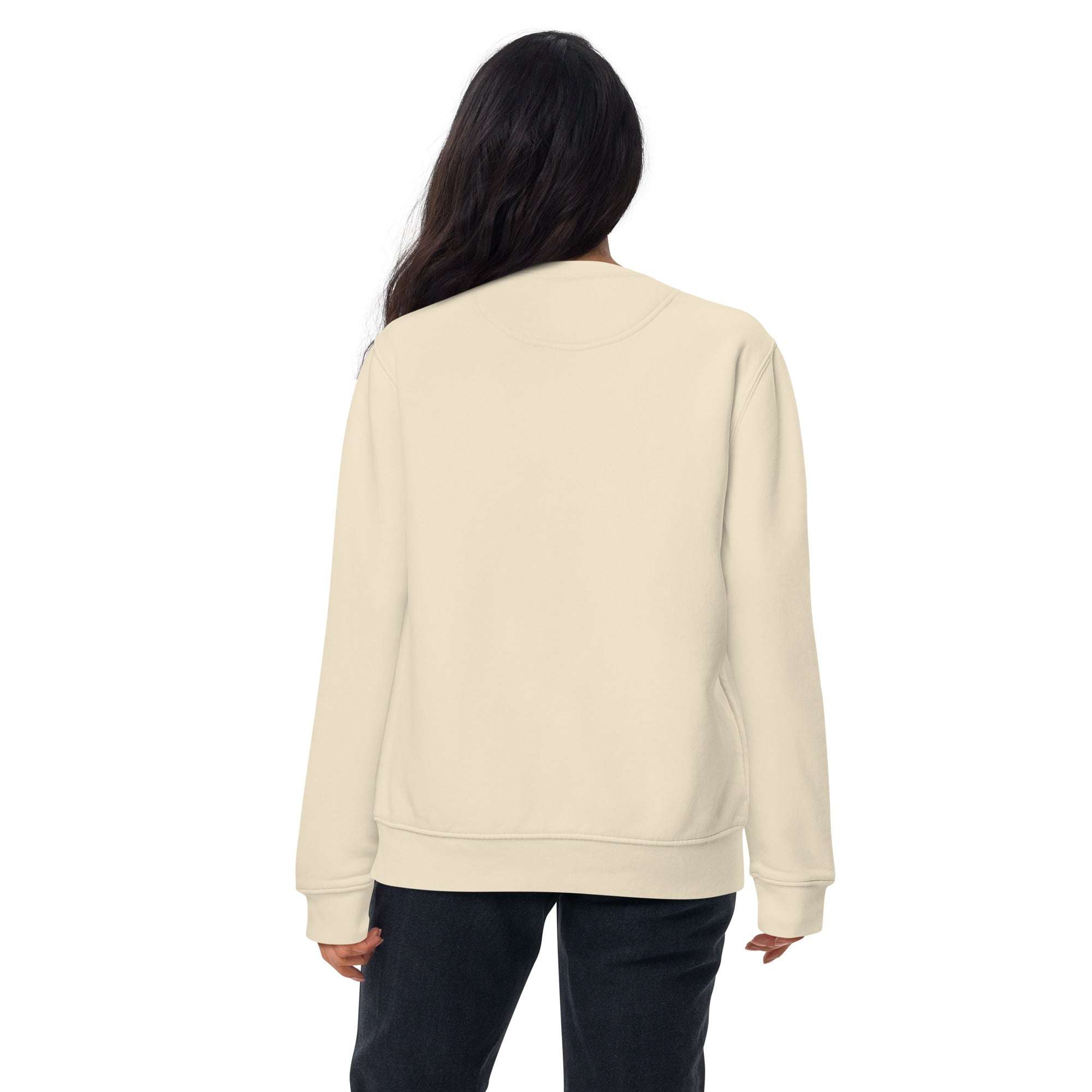 Unisex beige casual crewneck Text Me sweatshirt back view on model