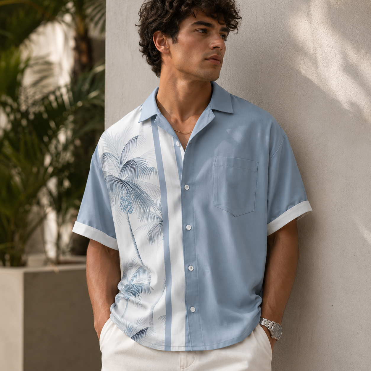 Mens Retro Bowling Camp Shirt, Short Sleeve
