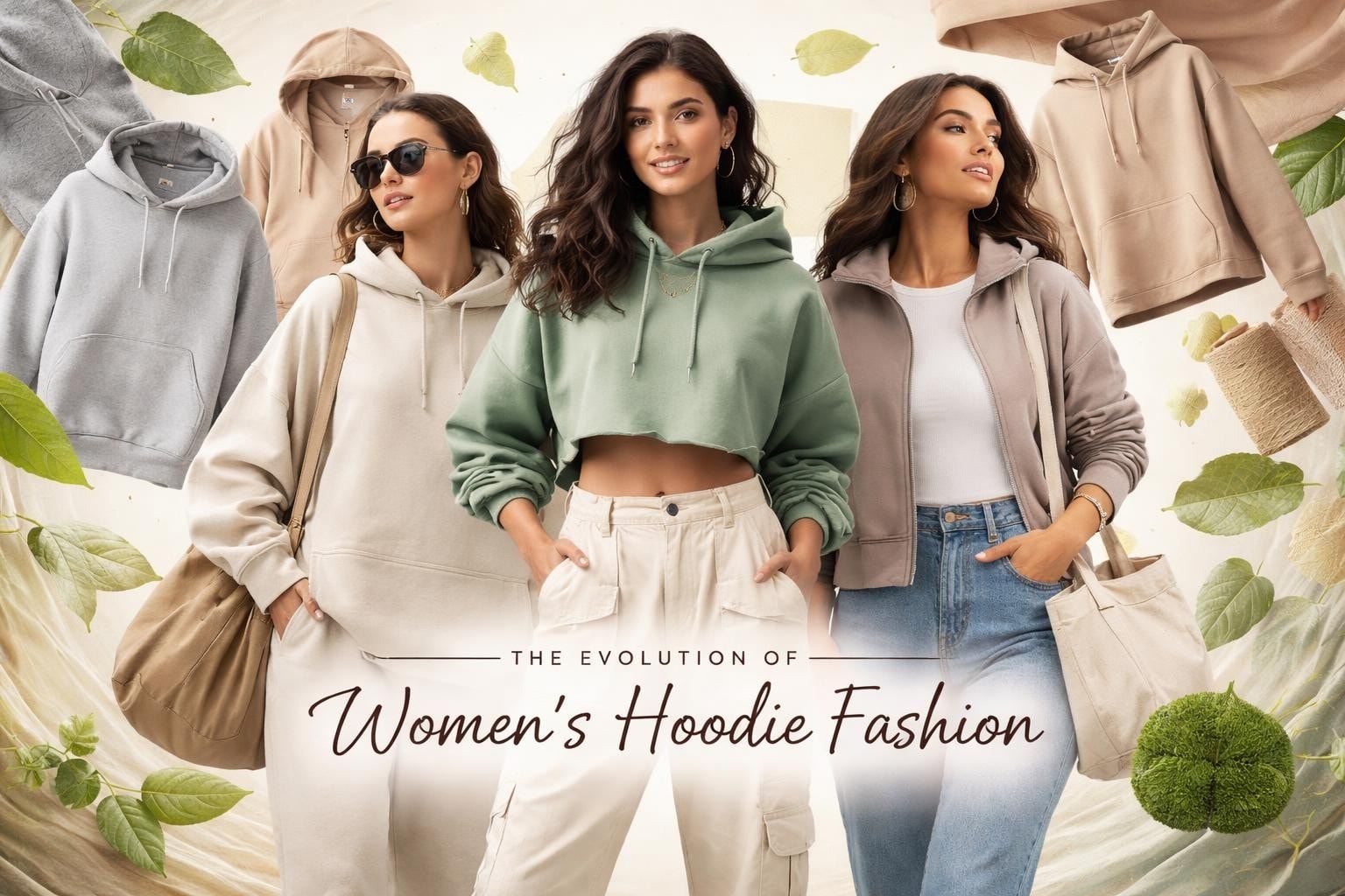 Various women's trendy hoodies showcasing oversized, cropped, and graphic styles for 2026 fashion trends