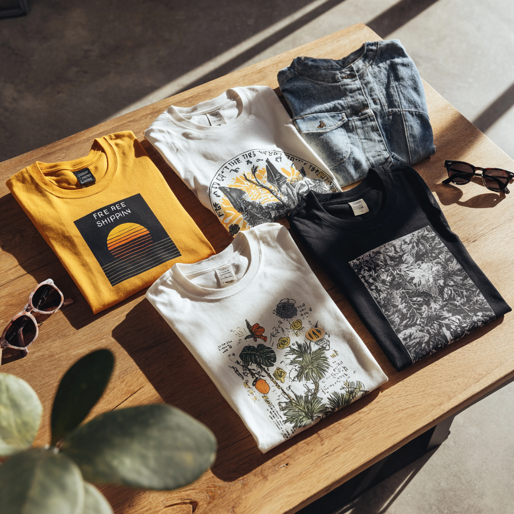 Collage of quality graphic tees under $30 from TeninoVentures showcasing cotton and soft breathable fabrics with unisex fits and unique designs.