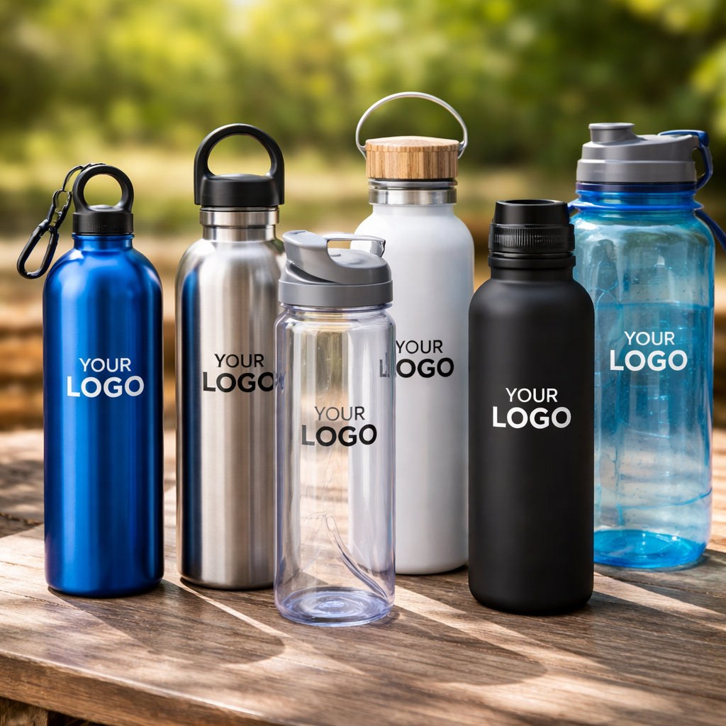 custom water bottle with logo showcasing pet portrait design and printing options