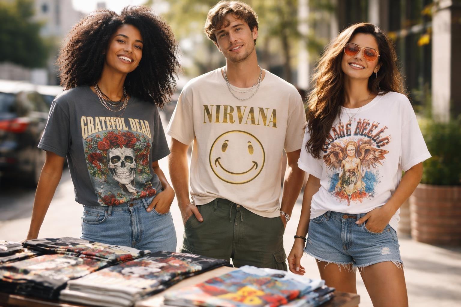 Woman wearing a colorful cheap womens graphic tee styled casually for everyday fashion