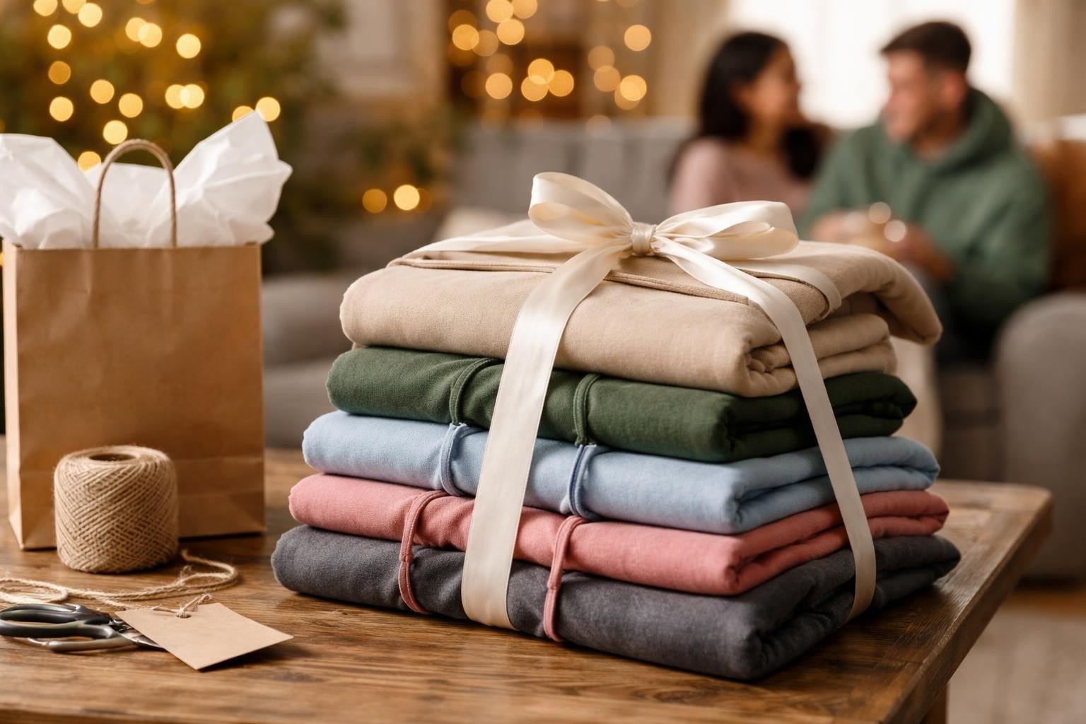 assorted gift hoodies in various styles and colors displayed for selection