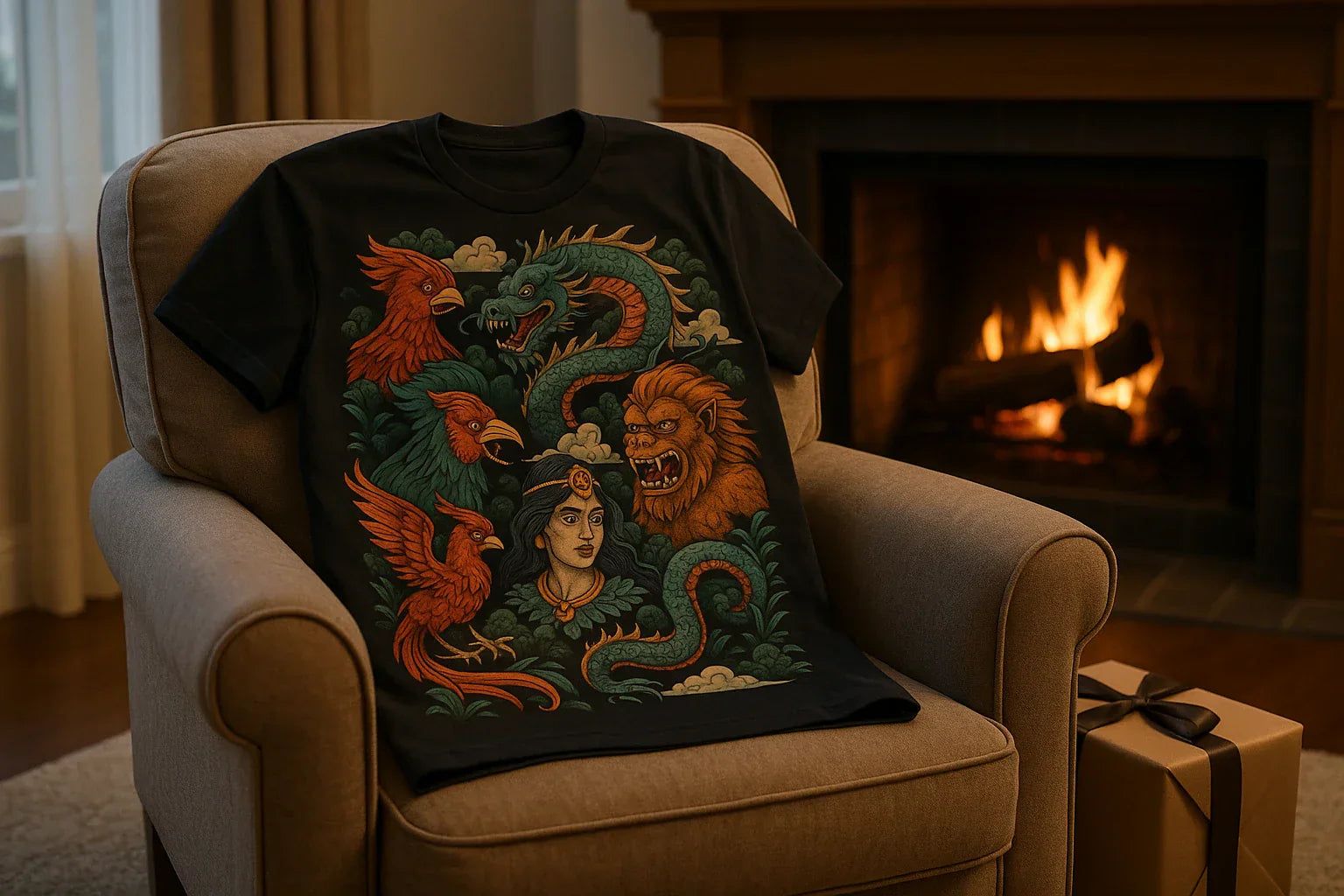 Street market stall with vibrant giftable graphic tees featuring local folklore and nostalgic icons.
